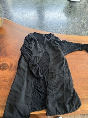 Black Lightweight Women's Robe Cardigan -  Wrapped Front